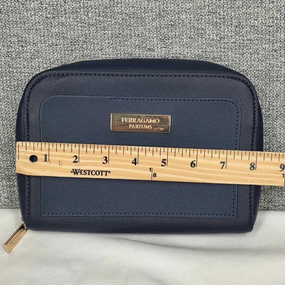 FERRAGAMO PARFUMS x AIR INDIA AMENITY POUCH – NAVY BLUE – GOLD HARDWARE – 8x6x2
